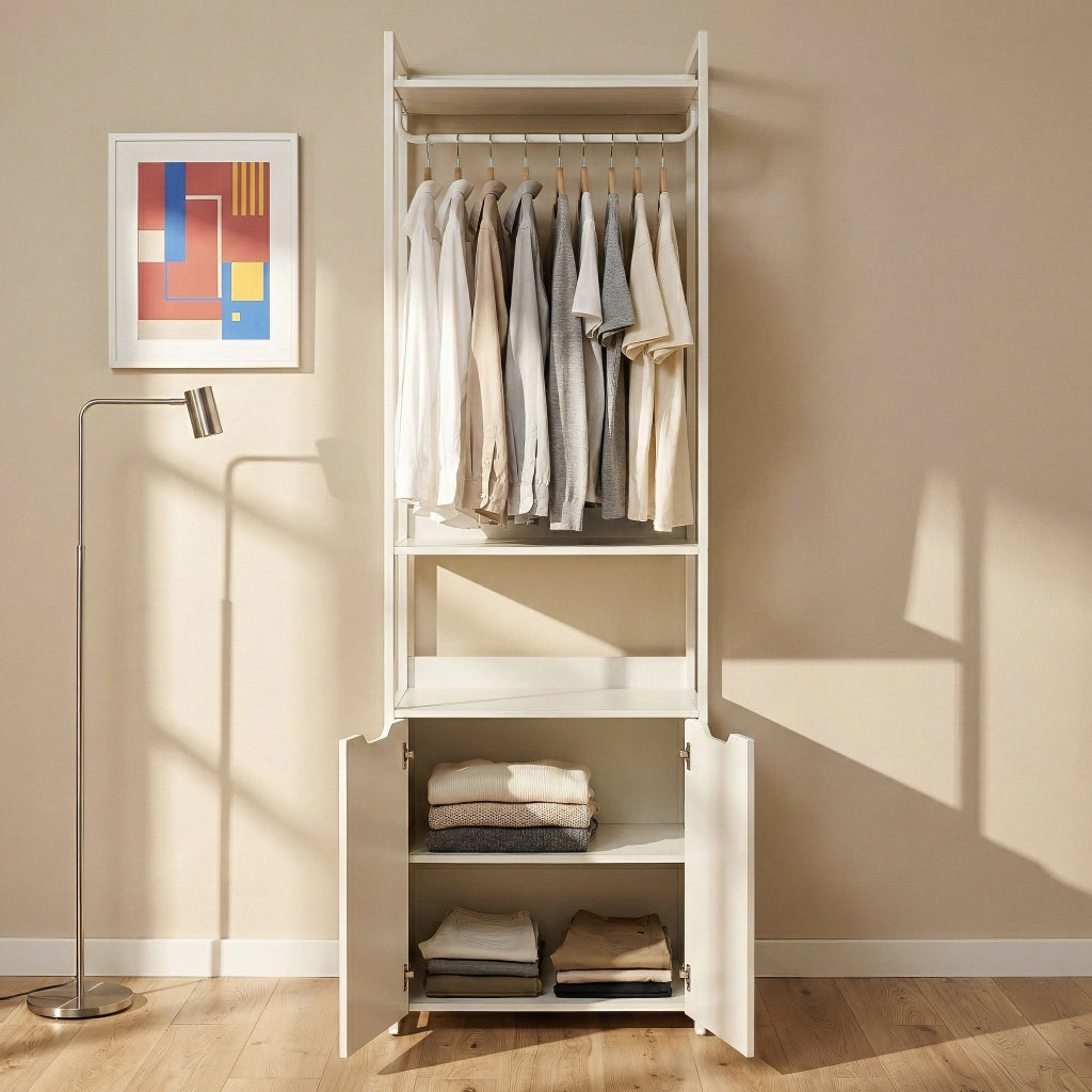Stand Appendiabiti Jässaatka in Acciaio con Armadietto e 3 Ripiani 200 x 61 x 40 cm - Grigio [en.casa]