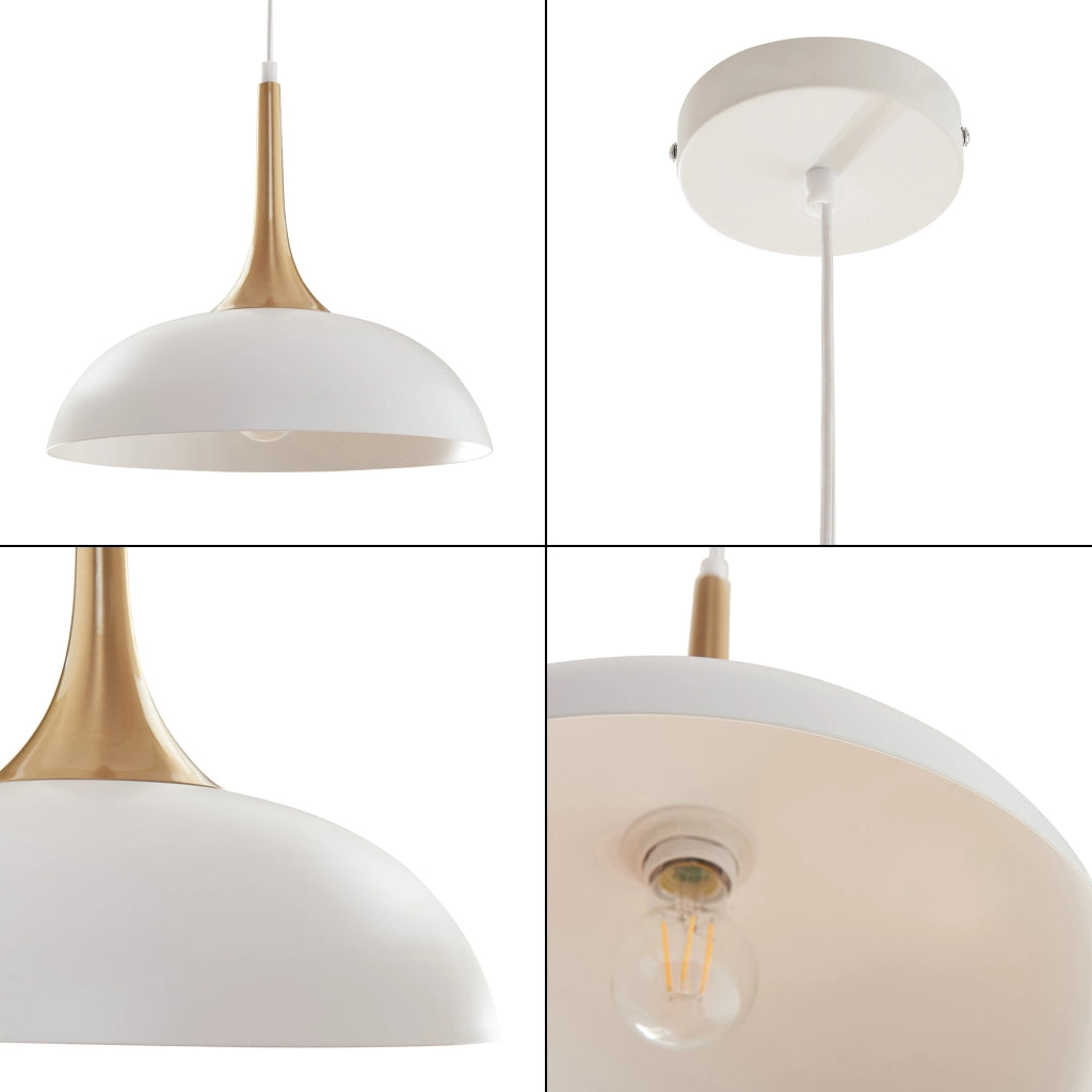 Lampadario a Sospensione Blairgowrie con Paralume Semisferico in Metallo - Bianco / Ottone lux.pro