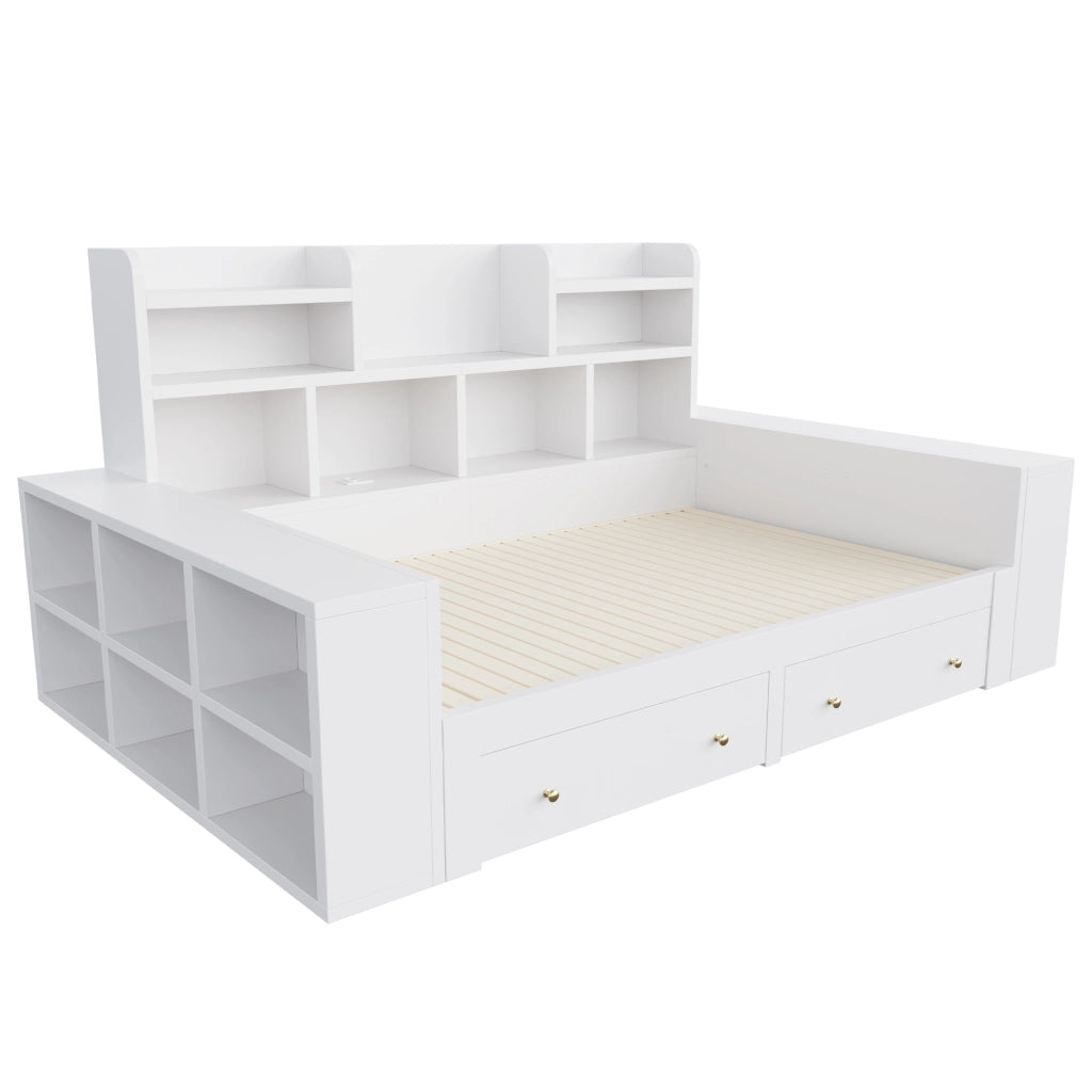Divano letto estraibile 90x200 cm con contenitore; LED e presa bianco