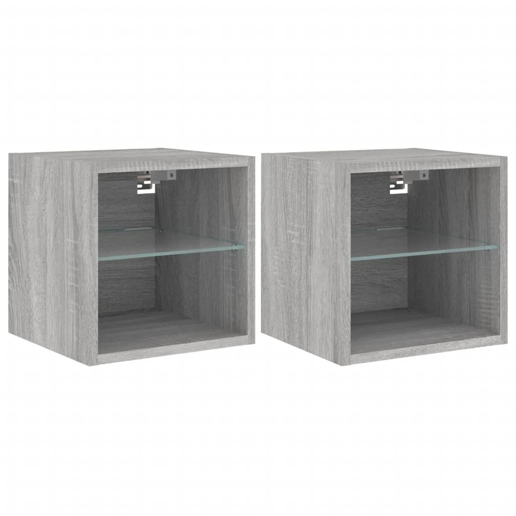 Mobile TV multimediale da parete mensola TV credenza mobile TV sala da pranzo soggiorno camera da letto e luci LED 2 pezzi Sonoma 30 x 28,5 x 30 cm grigio 02_0029147