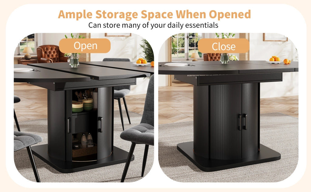 Tavolo da Pranzo Allungabile con Sedie Set 5 Pezzi ¨C MINIMAL ¨C Nero/Grigio, con Cassetti