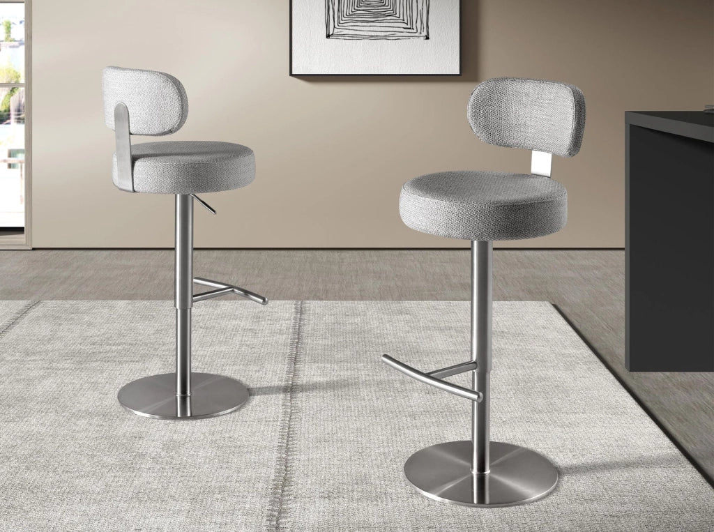 Sgabello girevole in tessuto grigio chiaro screziato