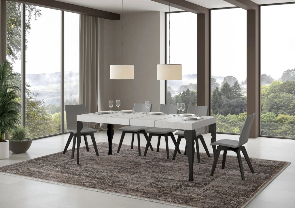 Tavolo allungabile 140/400x90 cm Paxon Premium bianco frassino gambe antracite