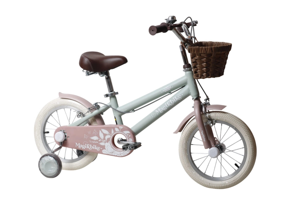 Bicicletta per Bambine Antonella 14 Pollici con Stabilizzatori e Cestino Verde e Rosa Verde e Rosa