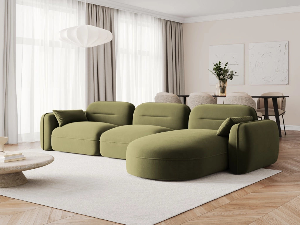 Cosmopolitan Design - Divano angolare modulare destro "Sydney" 4 posti in velluto verde chiaro 