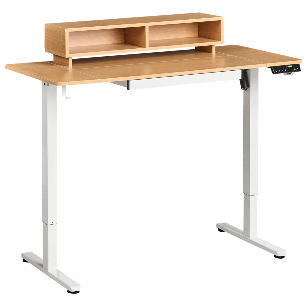 Lampada da tavolo regolabile elettricamente Marrone chiaro Piano in acciaio bianco con gambe 120 x 60 cm Supporto e tappetino per mouse Design moderno