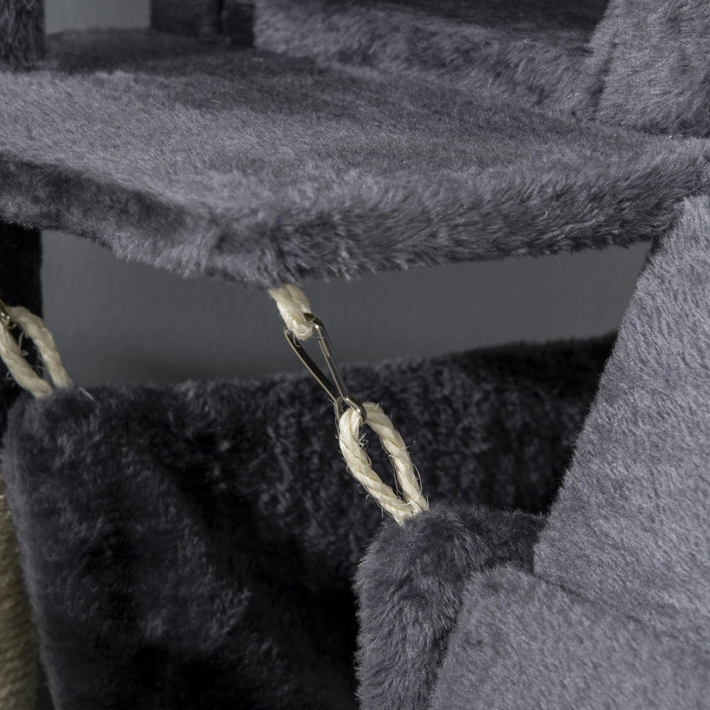 EasyComfort Albero per Gatti con Tiragraffi per Gatti, Casetta per Gatti, Amaca, Letto, Tunnel e Pallina, 48x48 x125 cm, Grigio Scuro