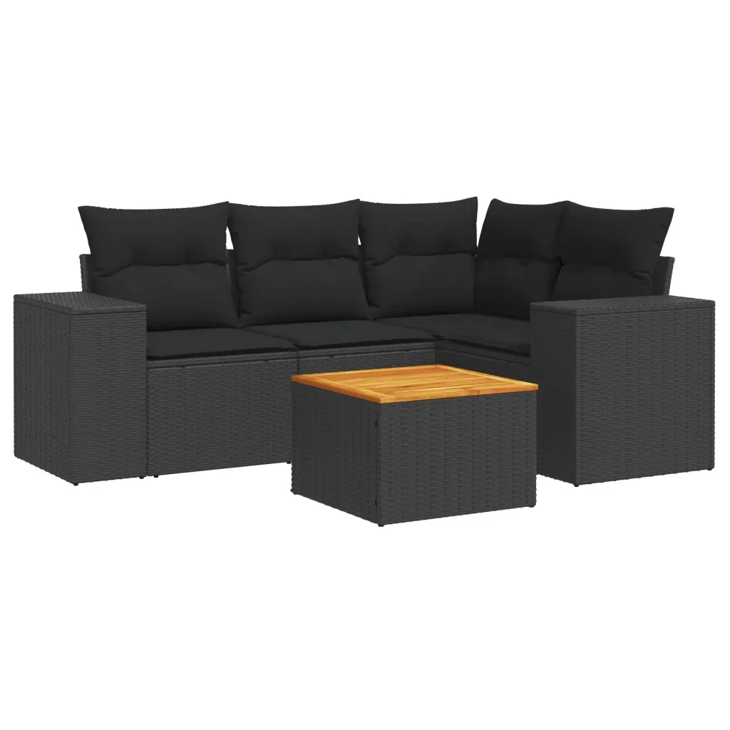 Set Divani da Giardino 5 pz con Cuscini in Polyrattan Nero