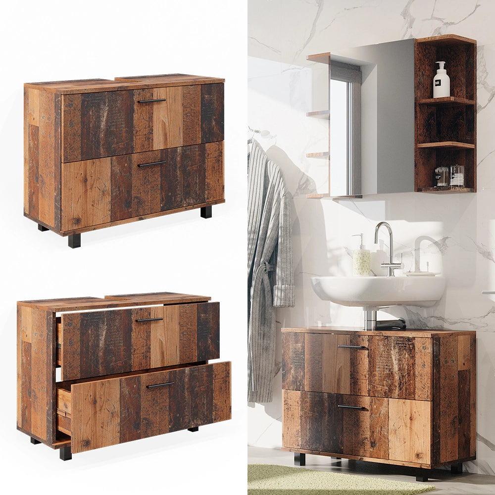 Vicco Mobile sottolavabo per bagno Rovere rustico 80 x 60 cm con 2 cassetti