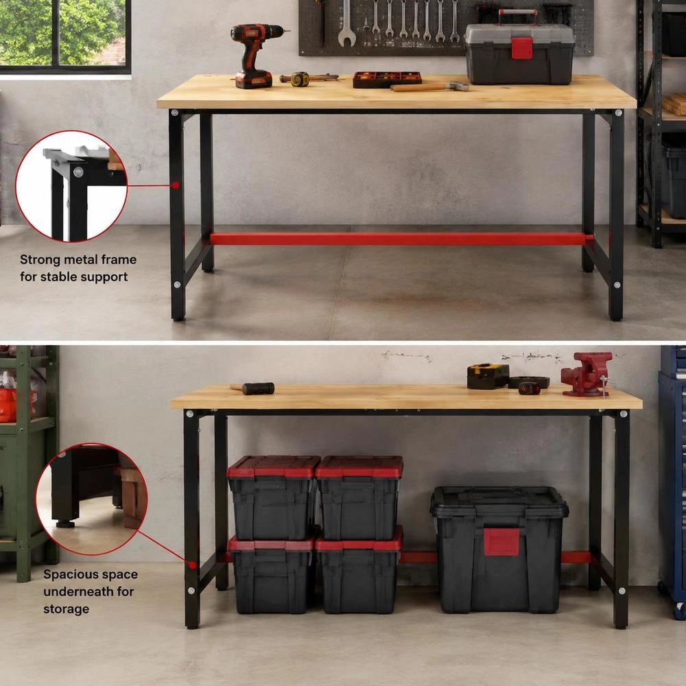 Workbench Frame, Matte Black And Matte Red, 180x57x79 Cm, Metal