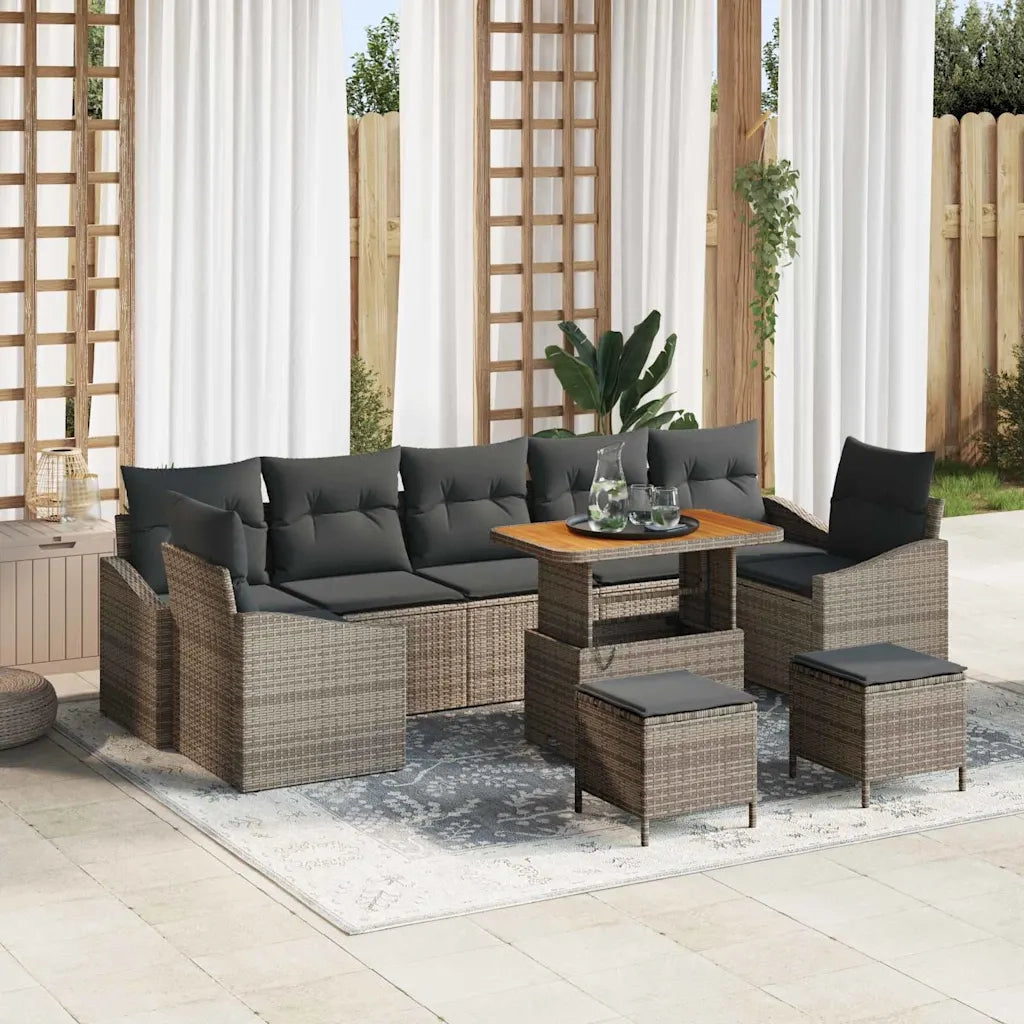 Set Divano da Giardino con cuscino 10 pcs Grigio Poly Rattan 3364593