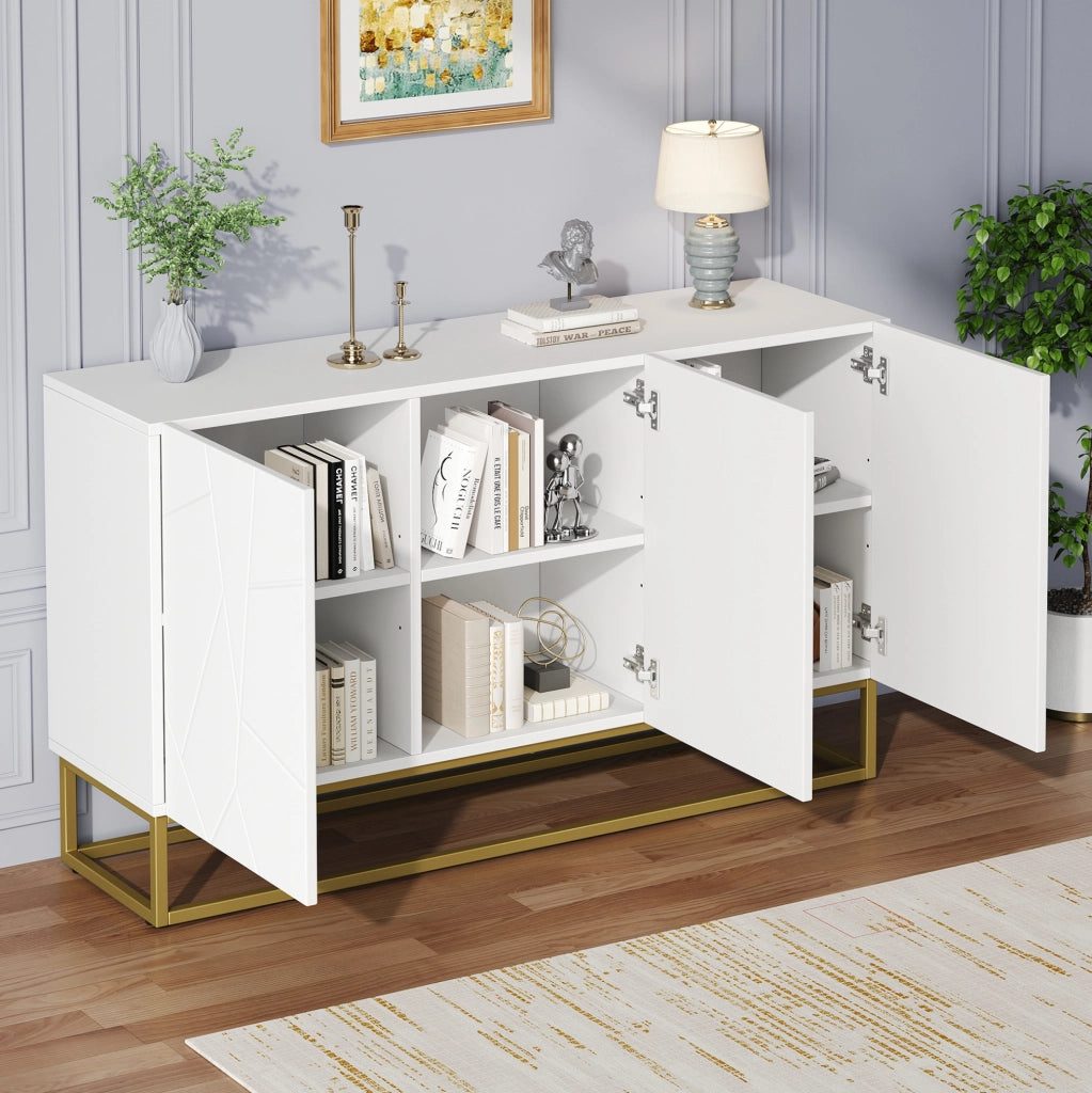 Credenza 130x38x76 cm con ripiani regolabili in truciolato bianco