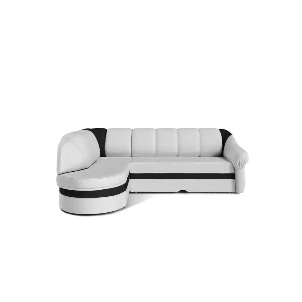 Divano angolare sinistro trasformabile BENANA 250 cm bianco e nero con contenitore