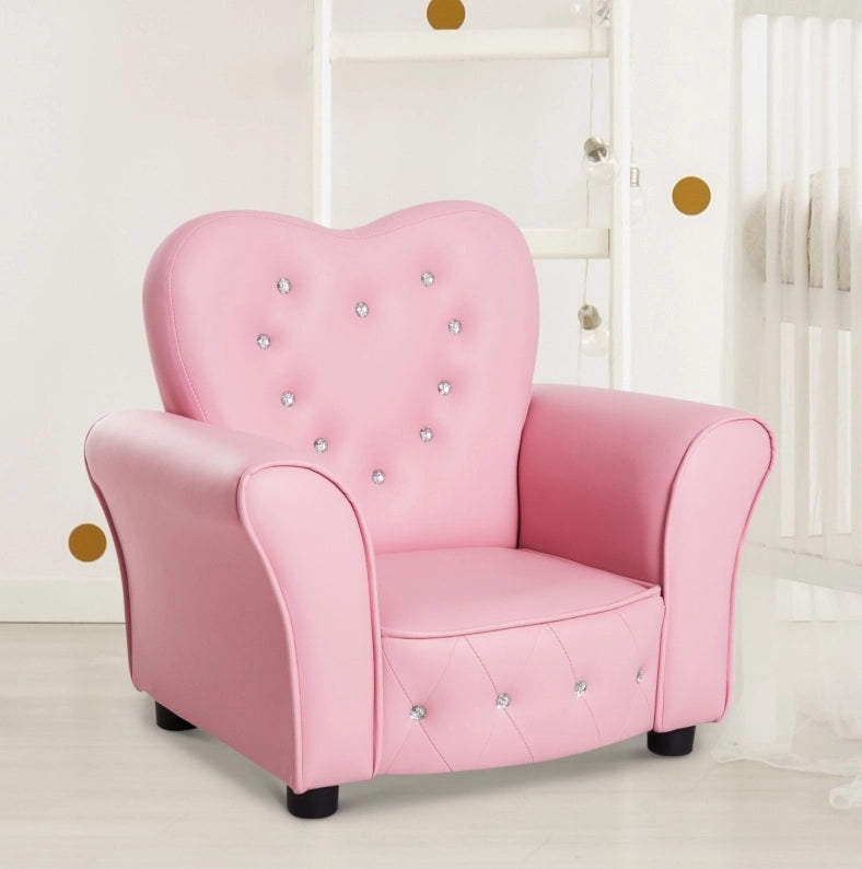 Poltroncina per bambini rosa in PVC e legno massello