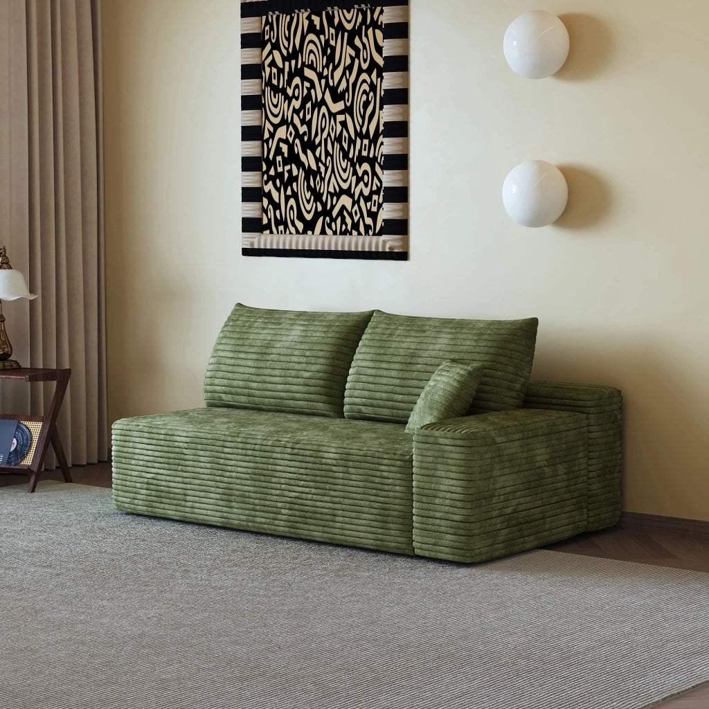 Divano angolare modulare chaise longue in tessuto velluto a coste senza montaggio con seduta confortevole verde