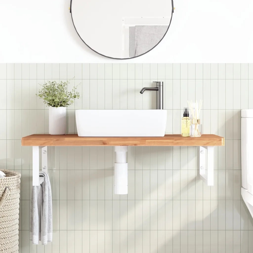 Ripiano a Parete per Lavabo in Acciaio e Massello di Faggio