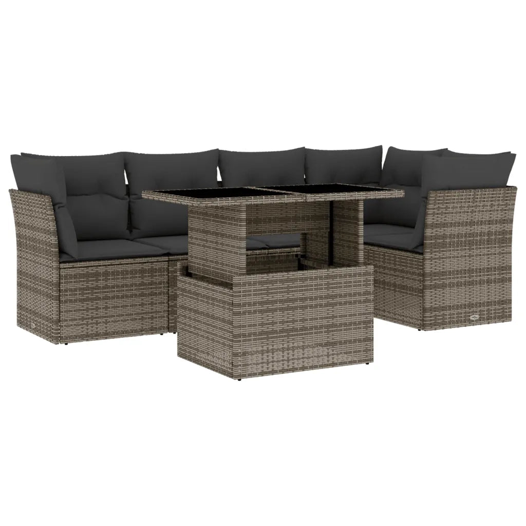 Set Divano da Giardino 6 pz con Cuscini Grigio in Polyrattan