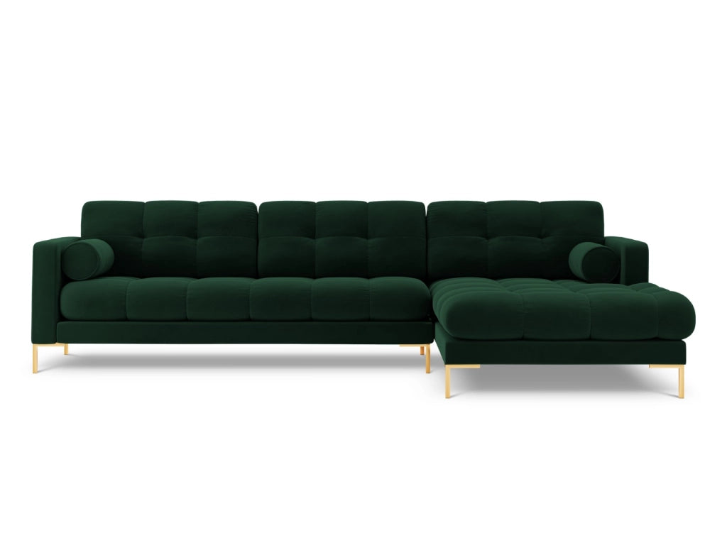 Cosmopolitan Design - Divano angolare destro "Bali" 5 posti in velluto verde bottiglia 