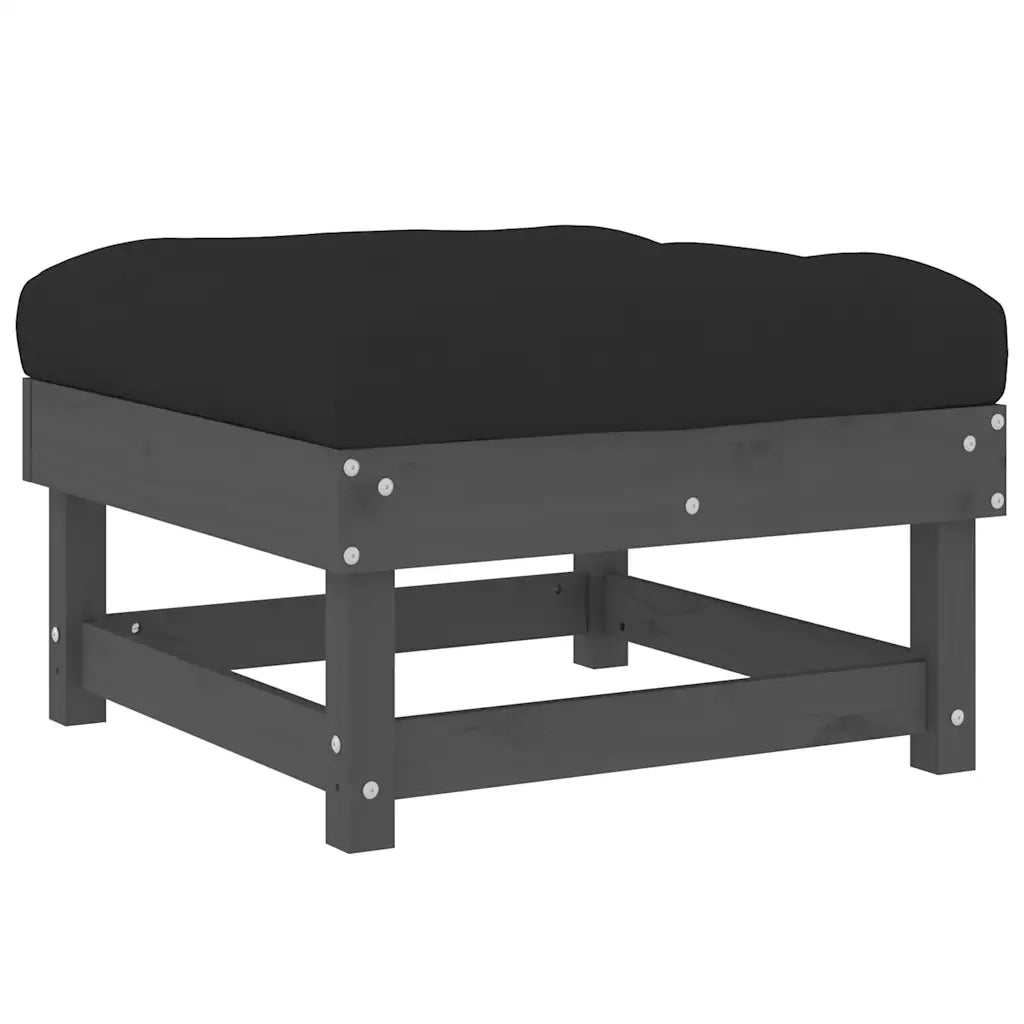 Poggiapiedi da Giardino con Cuscino Legno Massello Pino Grigio CFW3822179
