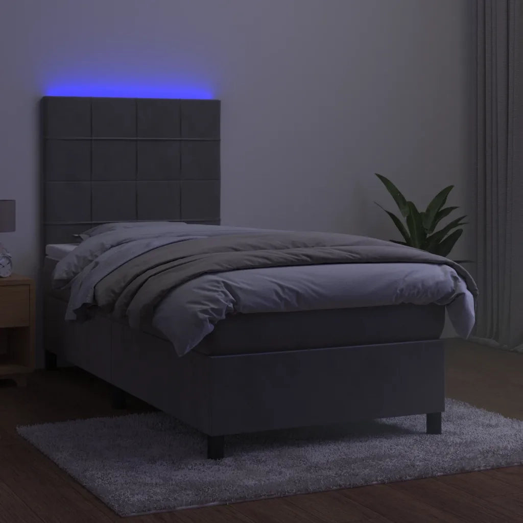 Letto a Molle Materasso e LED Grigio Chiaro 80x200 cm Velluto cod mxl 62800