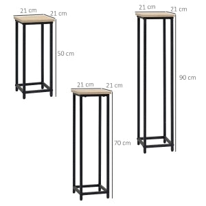 Set di 3 Porta Piante in Acciaio Nero, Supporti Multiuso per Interni ed Esterni, Design Impilabile