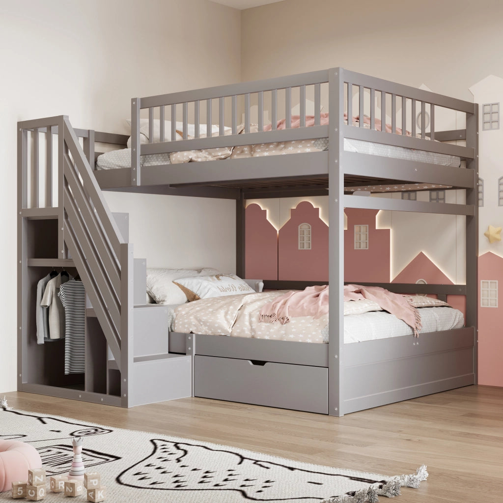 LETTO a castello 140x200 cm in legno grigio con scaletta e cassetti