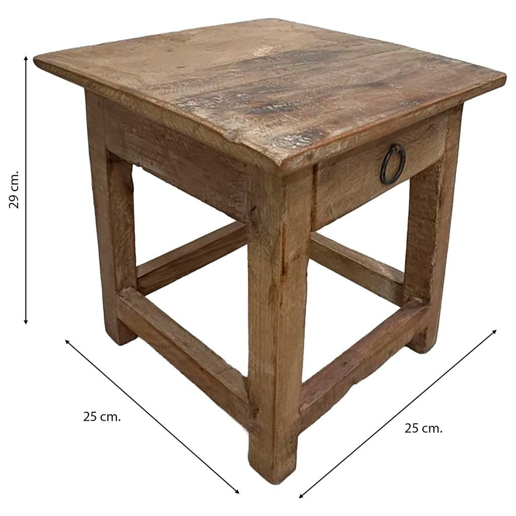 Sgabello con cassetto in legno con finitura artigianale marrone 25x25x29 h cm