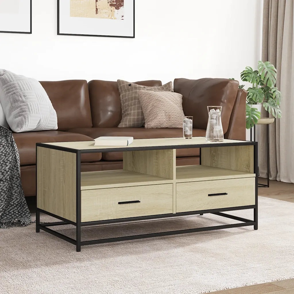 Tavolino Rovere Sonoma 100x50x45 cm Legno Multistrato e Metallo 848785