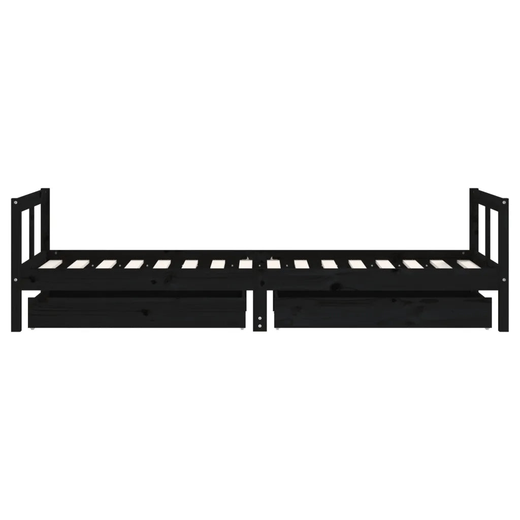 Giroletto Bambini con Cassetti Nero 80x200cm Massello di Pino