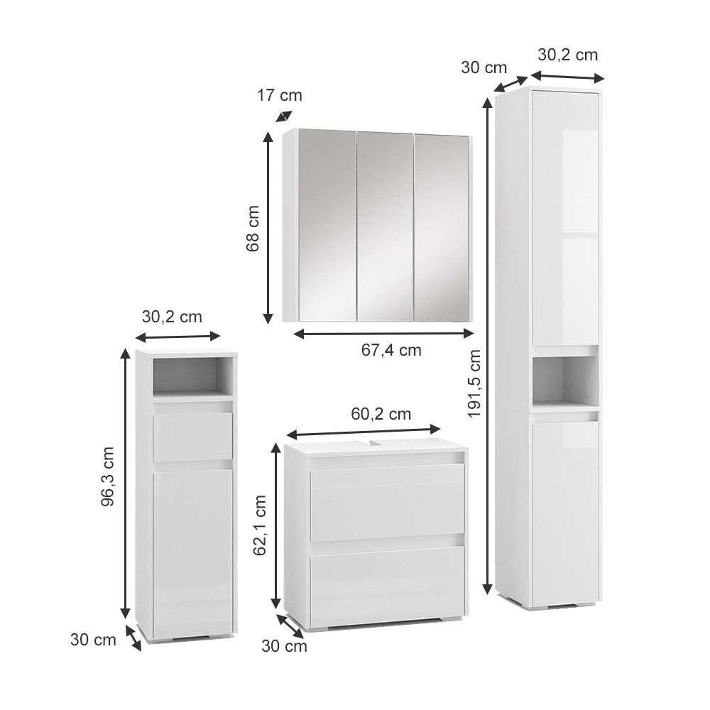 Set di mobili da bagno Majest Bianco lucido 4 parti Vicco
