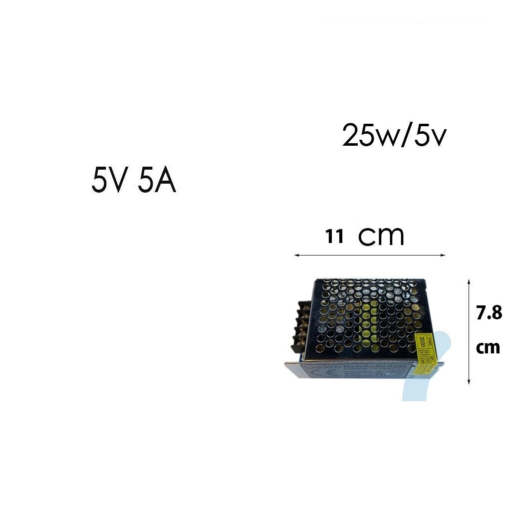 Alimentatore Stabilizzato Switching 5V 5A 25W Trasformatore per Strisce LED Arduino Telecamere Progetti Elettronici e Domotica Alta Efficienza e Sicurezza