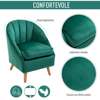 Poltrona in Velluto con Gambe in Legno  Verde
