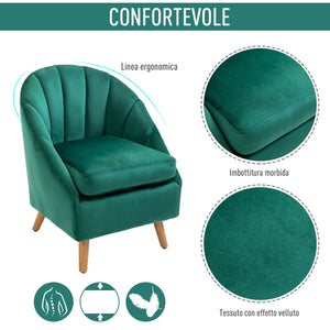 Poltrona in Velluto con Gambe in Legno  Verde