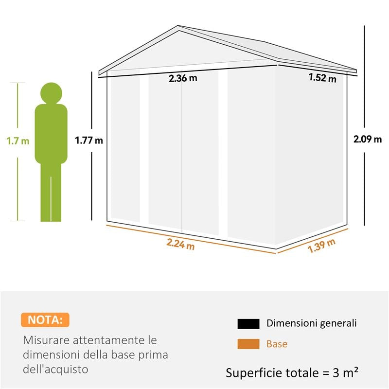 CASETTA DA GIARDINO PORTA ATTREZZI CON PORTE SCORREVOLI E PARETI EFFETTO LEGNO, 2.3X1.5X2 M, MARRONE