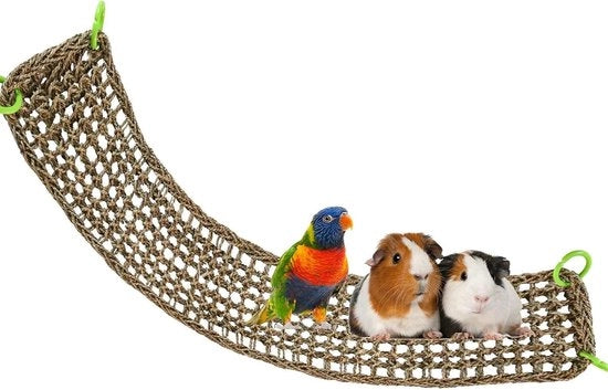 Matte per Uccelli e Pesci in Erba Naturale 18 cm - Rete Tessuta con Ganci per Uccelliere con Scala e Giocattolo per Cane