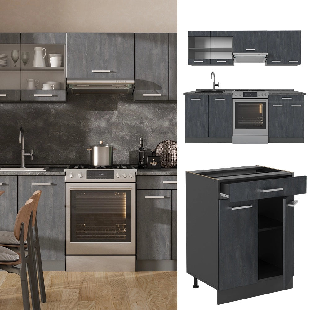 Cucina componibile R-Line Calce nera/Antracite 200 cm senza piano di lavoro Vicco