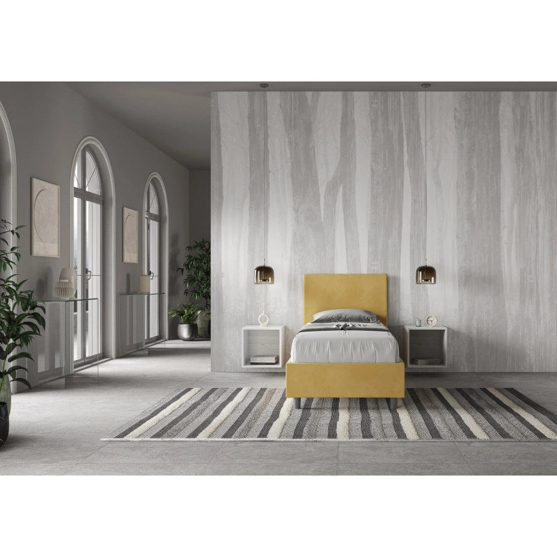 Letto imbottito Singolo 90x200 cm Adele - Con rete,Microfibra,Ocra