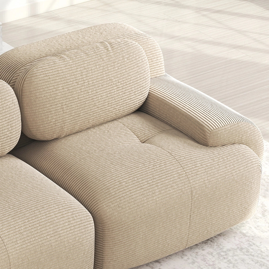 Divano angolare modulare 208x103x70 cm in tessuto effetto velluto a coste; beige