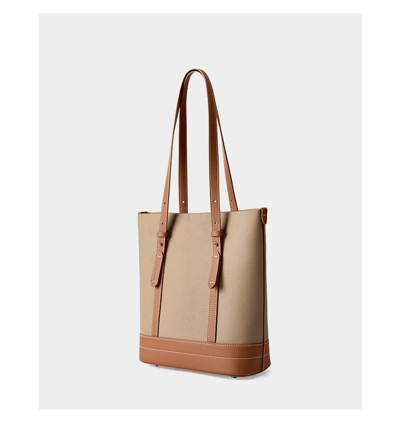 Borsa a mano e a tracolla da donna in vera pelle, colore marrone.