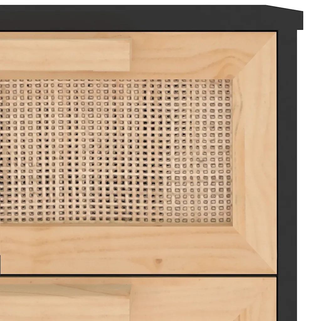 Credenza-Buffet-Armadio da cucina Nera 40x30x90 cm Legno Massello Pino e Rattan Naturale