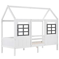 Letto a casetta con finestre, senza materasso，200×90 cm, Bianco
