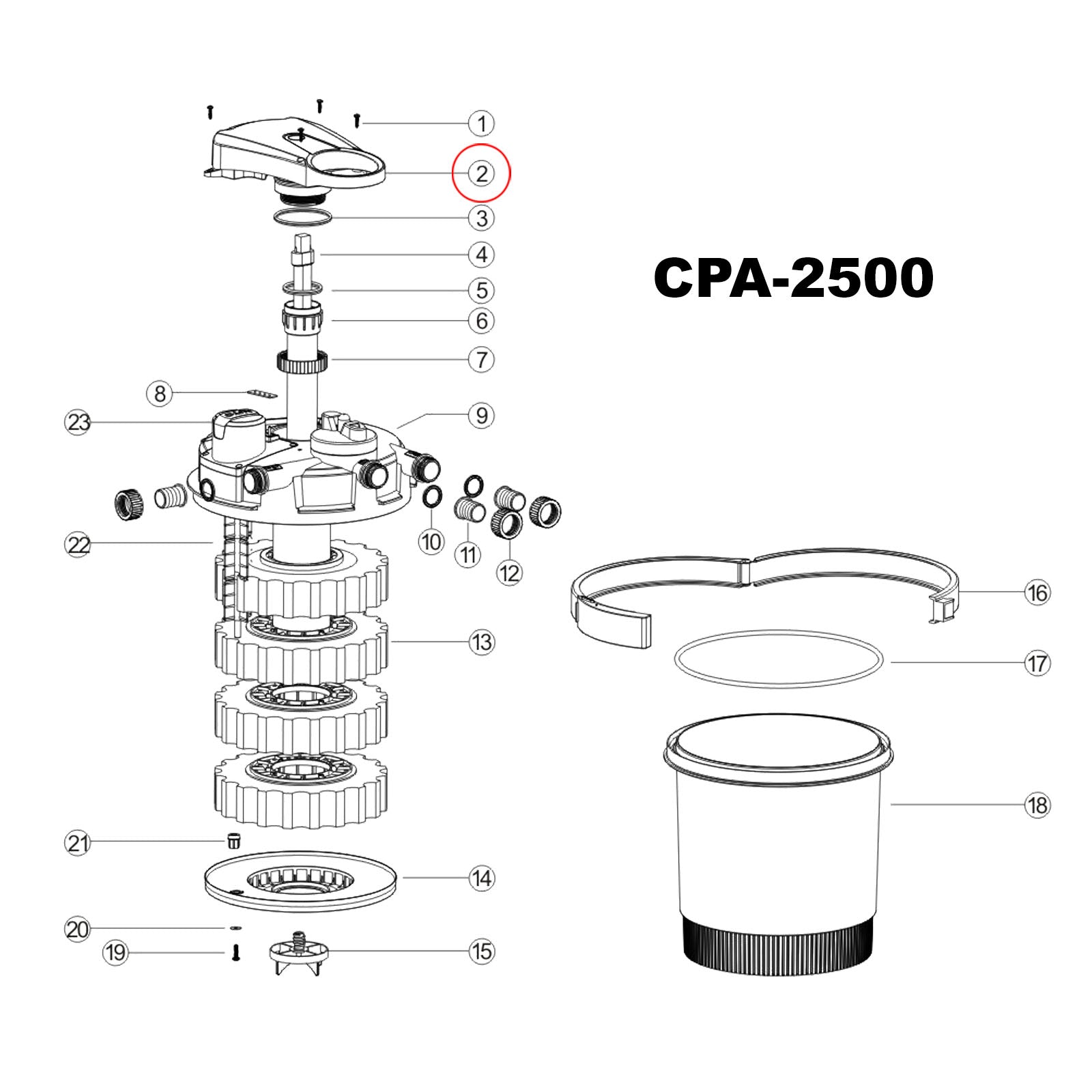 Pezzo di ricambio Filtro a pressione CPA-2500 unità UVC