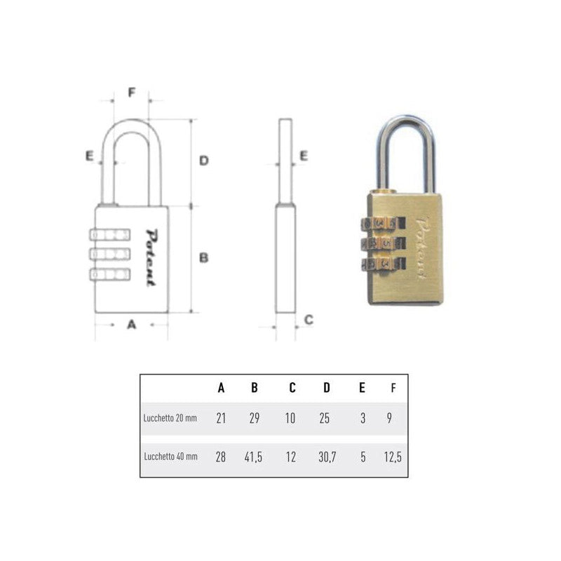Lucchetto Ottone Mm 30 Combinazione Potent