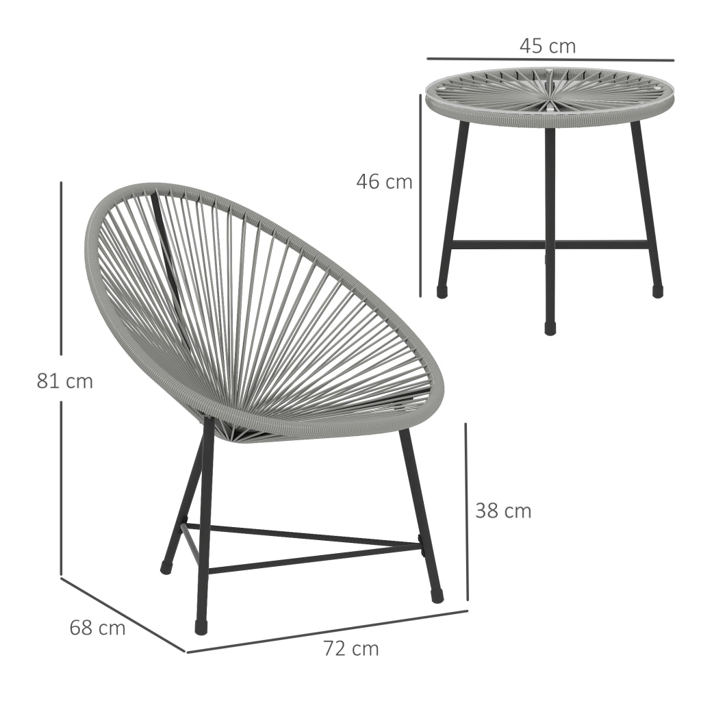 Set Giardino 3 Pezzi ¨C zephmum ¨C Grigio, Polyrattan, Acciaio