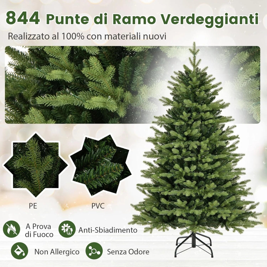 Albero di Natale 150 cm, Albero di Natale Pre-illuminato on Cerniera con 250 Luci a LED Multicolori e Bianco Caldo, 11 Modalità di Illuminazione, 844 Rami (150 CM)