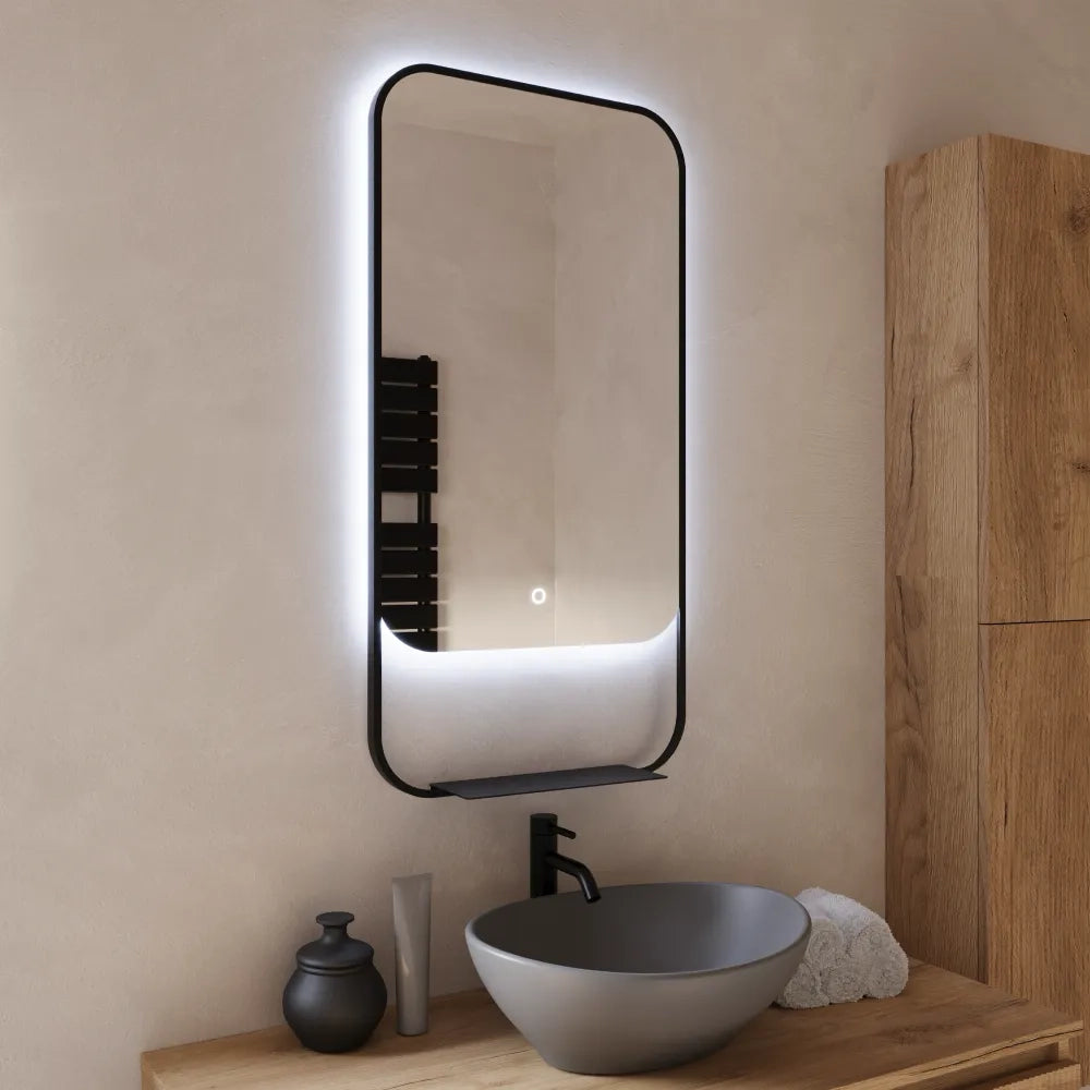 Specchio led retroilluminato 46x90cm con cornice nero opaco luce calda, neutra, fredda e anti-appannamento | Cetus