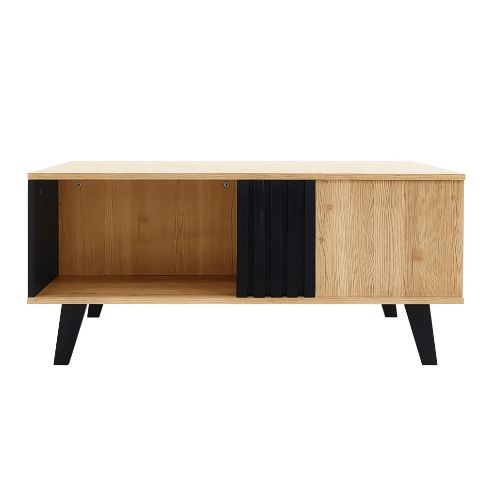 OKWISH Tavolino da Salotto Rettangolare con 3 Vani, Stile Moderno, per Soggiorno, 100×60×45 cm, Naturale e Nero