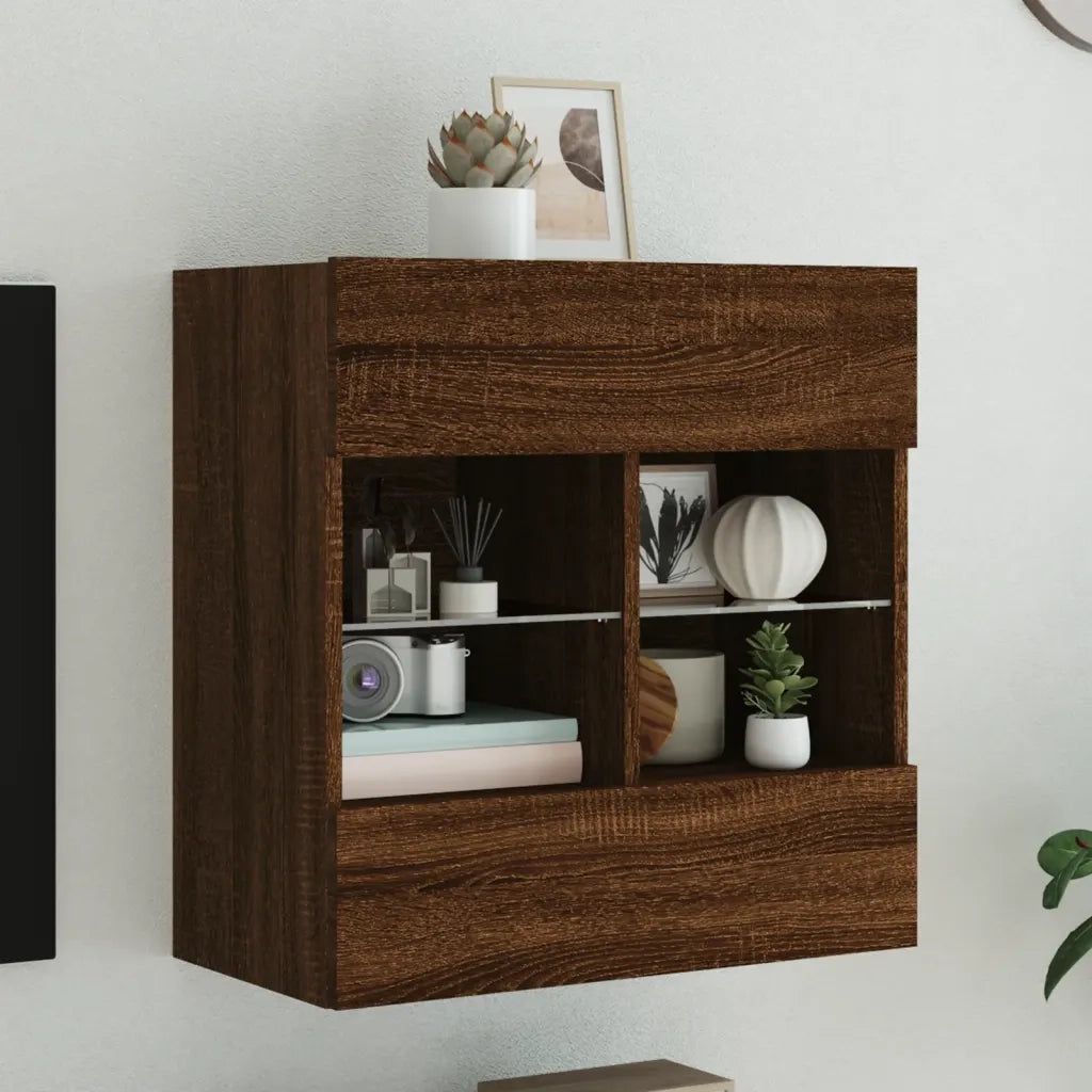Mobile TV a Parete con Luci LED-Mobile TV a Muro Rovere Marrone 58,5x30x60,5 cm