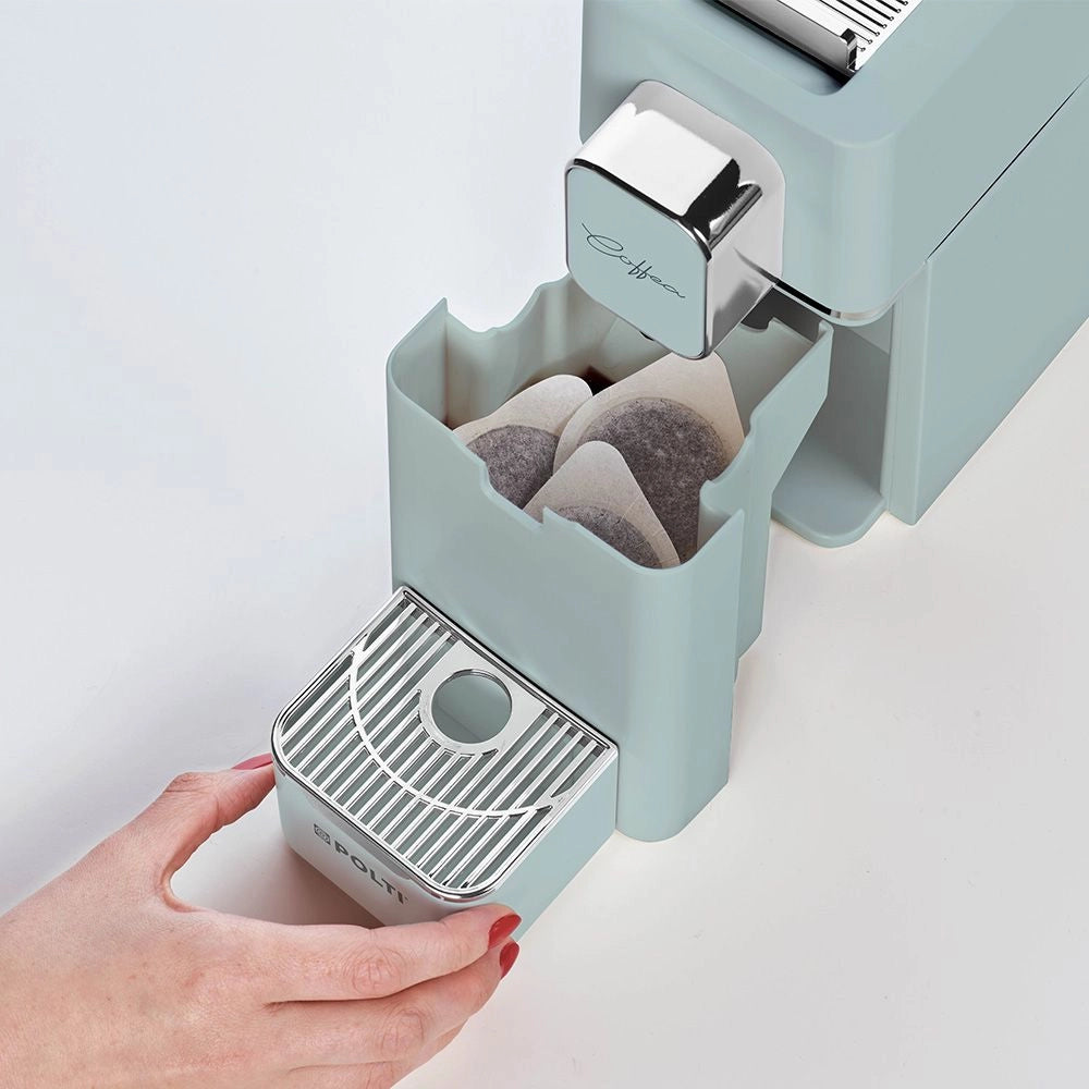 Polti coffea s15 macchina per caffè espresso a cialde, pratica elegante e compatta, colore verde, temperatura caffè regolabile