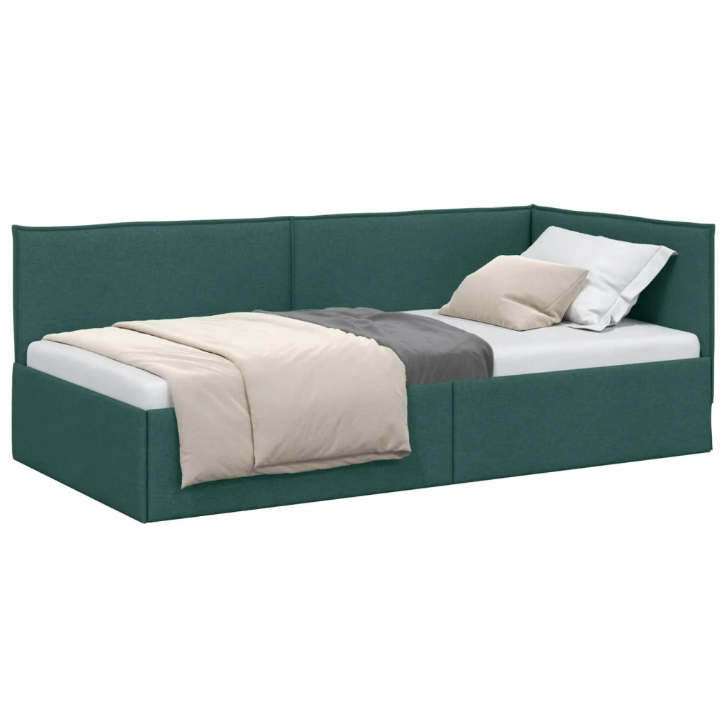 Cornice del letto ad angolo Verde Scuro 90 x 190 cm Tessuto